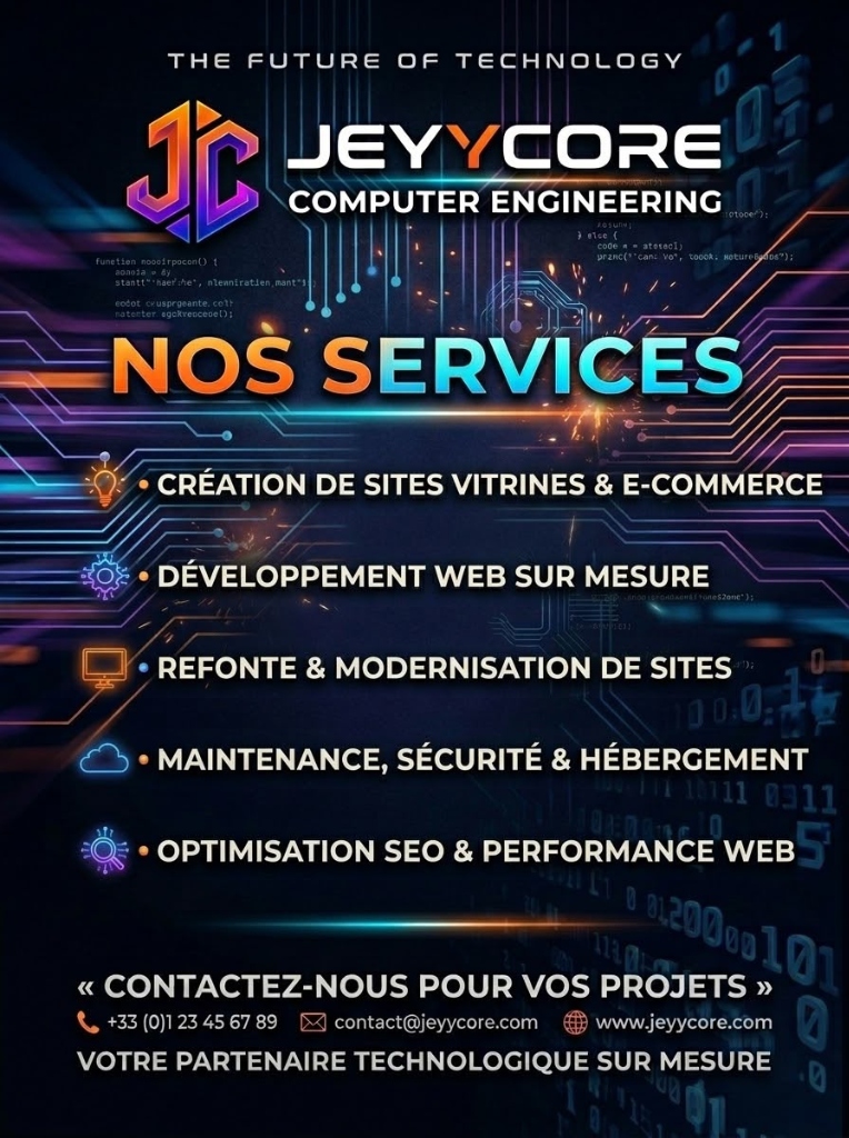 Affiche officielle des prestations informatiques et web JEYYCORE